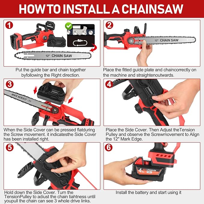 Mini Chainsaw Cordless Compatible for Milwaukee M18 18V Battery (Without Battery) 12 Inch Handheld Brushless Electric Chainsaw with Auto Oiler & Security Lock, for Wood, Trees Cutting (Tool Only)