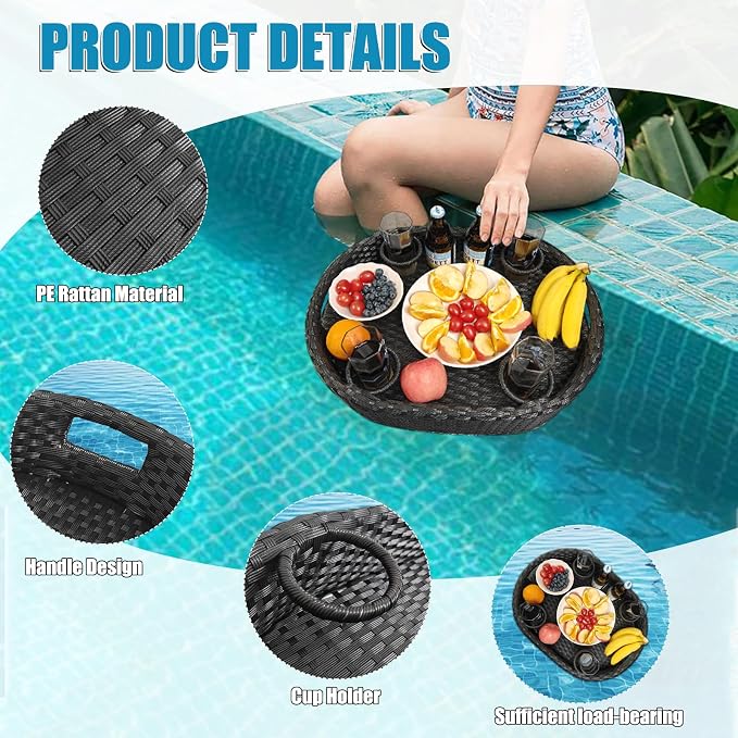 Floating Tray for Pool，Floating Pool Tray, Floating Tray - Floating Pool Table, Ideal for Food & Drinks - Floating Table for Pool - Essential Floating Food Tray for Pool Activities(Oval Small)