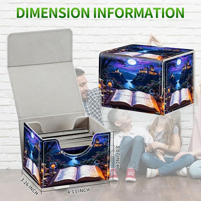 Card Deck Box for MTG, Cards Storage Box Fits 120+ Sleeved, Leather Small Size Strong Magnetic Closing Card Case for Board Games Magic TCG CCG Baseball Collection, Castle Book Purple