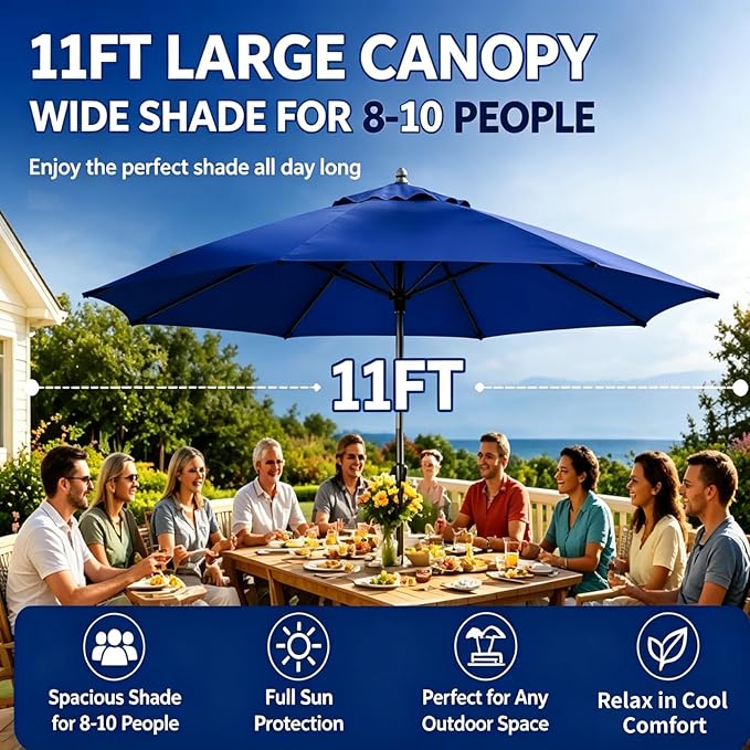 11FT 8Ribs Cantilever Umbrella Replacement Canopy,2026 Upgraded Patio Umbrella Canopy Replacement Cover,Uv-Resistant Protection Waterproof Cantilever For Garden, Backyard, Pool