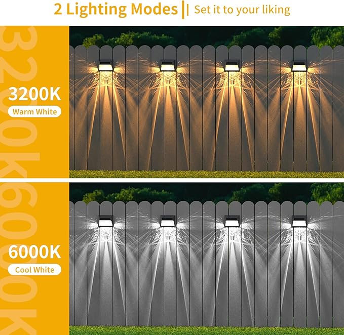 Solar Fence Deck Lights Outdoor 8 Pack, Solar Step Lights Dusk to Dawn Warm White/Cool White, Solar Powered LED Lights Decor for Outside Stair Step Yard Patio Waterproof (Black)