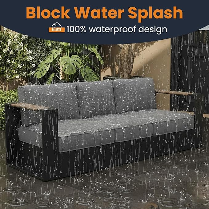 Aluminum Patio Furniture Set, 5 Seats Luxury Seating Furniture with 44" Fire Pit Table, All Weather Outdoor Conversation Sets with 6" Thickened Cushions