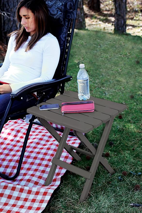Camco 51885 Large Adirondack Portable Outdoor Furniture Folding Table, Charcoal