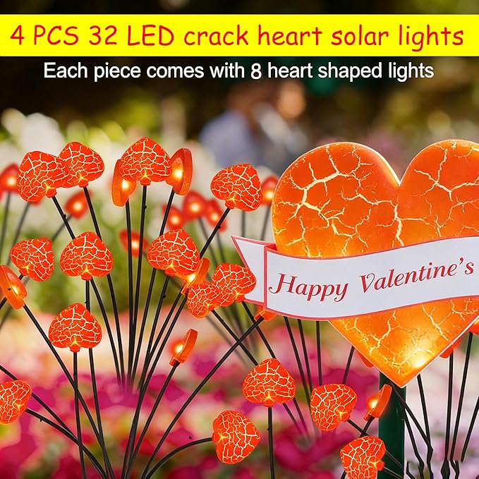 KerKoor Solar Garden Lights Mothers Day Decorations Lights Outdoor Waterproof 4 Pack 32 LED Pink Heart 8 Modes Gifts for Mom Mother Women Party Yard Path Wedding Valentines Mother‘s Day Decor (Pink)