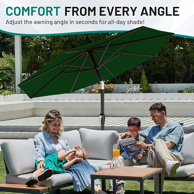AreShark 10 FT Outdoor Patio Umbrella, Patio Table Umbrella with Push Button Tilt and Crank, Outdoor Patio Umbrellas with 8 Fiberglass Ribs, Patio Umbrellas for Market, Garden, Pool (Dark Green)