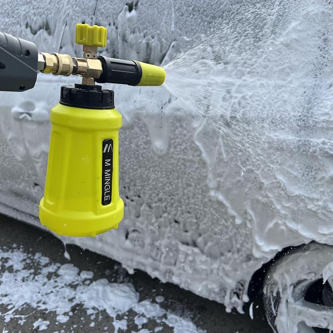 M MINGLE Foam Cannon for Pressure Washer, Car Foam Sprayer with 1/4 Inch Quick Connector, Wide Mouth Heavy Duty Car Wash Foam Blaster Power Washer, 1 Liter with 5 Nozzle Tips
