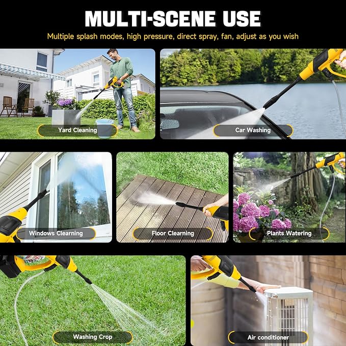 Cordless Pressure Washer Compatible with DeWalt 20V Battery, 380W Brushless Motor High Pressure Washer 653PSI, 0-180°Rotating Nozzle Portable Power Washer for Car, Floor, Garden(Tool Only)