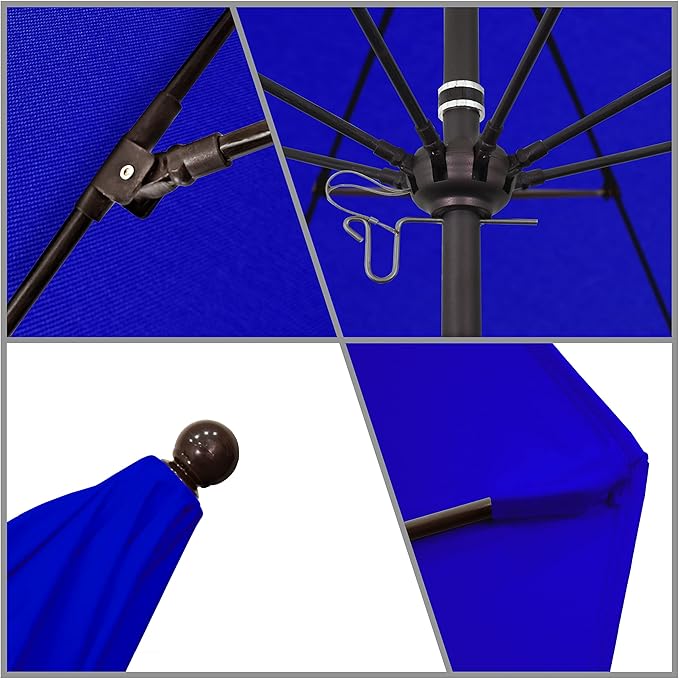 California Umbrella 9' Round Aluminum/Fiberglass Umbrella, Push Open, Bronze Pole, Sunbrella Pacific Blue