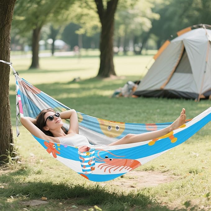 Blue White Striped Sea Animal 330lb Capacity Hammocks for Camping Tree Hammock for Camping & Hiking Essential hamaca para Patio Exterior