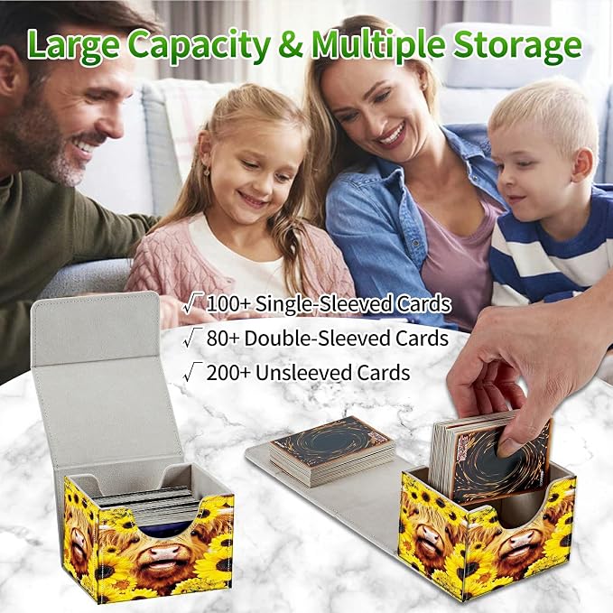 Card Deck Box for MTG, Cards Storage Box Fits 120+ Sleeved, Leather Small Size Strong Magnetic Closing Card Case for Board Games Magic TCG CCG Baseball Collection, Rose Clock