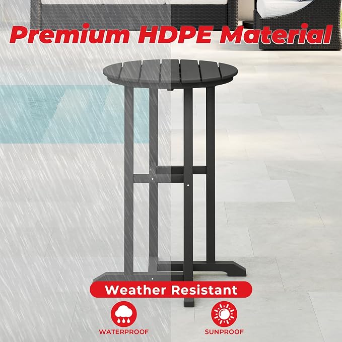Costaelm Outdoor Bar Table, 37" Counter Height Round Patio Cocktail Bar Table, Patio Bar Table Bistro Dining Table Pub Table for Front Porch Deck, Backyard, Garden, Gray