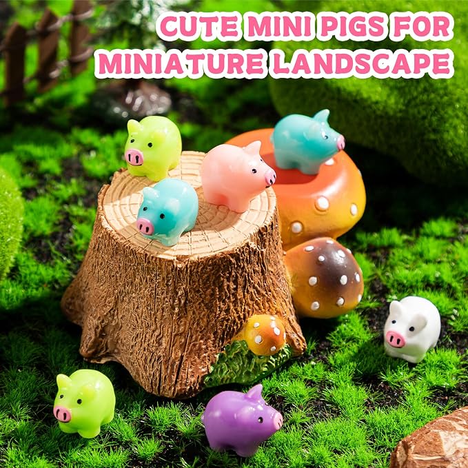 78PCS Mini Resin Pigs Figures Miniature, Colorful Tiny Pig for Cake Topper | Cute Pigs Figures Miniature, Tiny Pig Charms for Cake Topper, Garden Landscape Dollhouse Hide Game Room Decor DIY Craft
