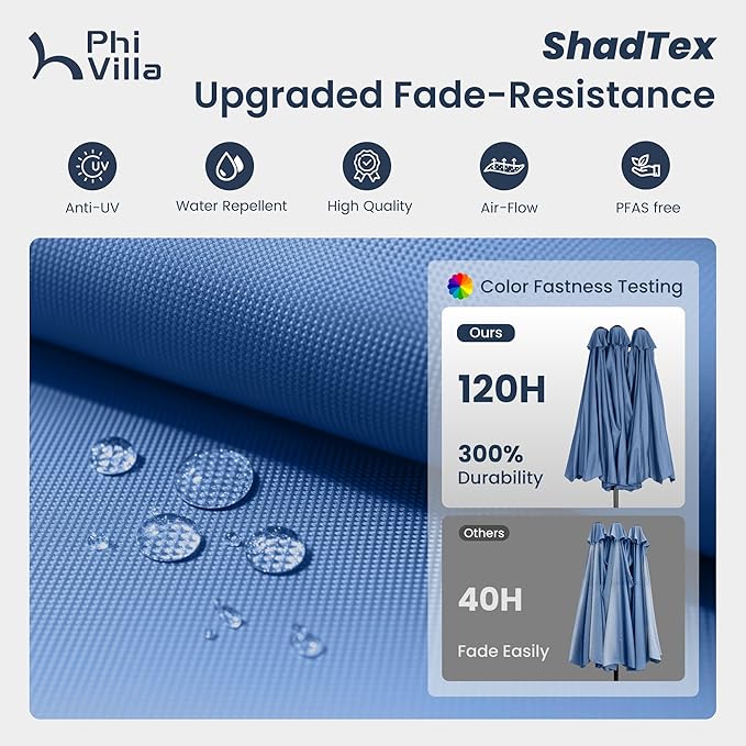 PHI VILLA 13ft Large Patio Umbrellas, Double-Sided Outdoor Market Rectangle Umbrella for Outside, Haze Blue