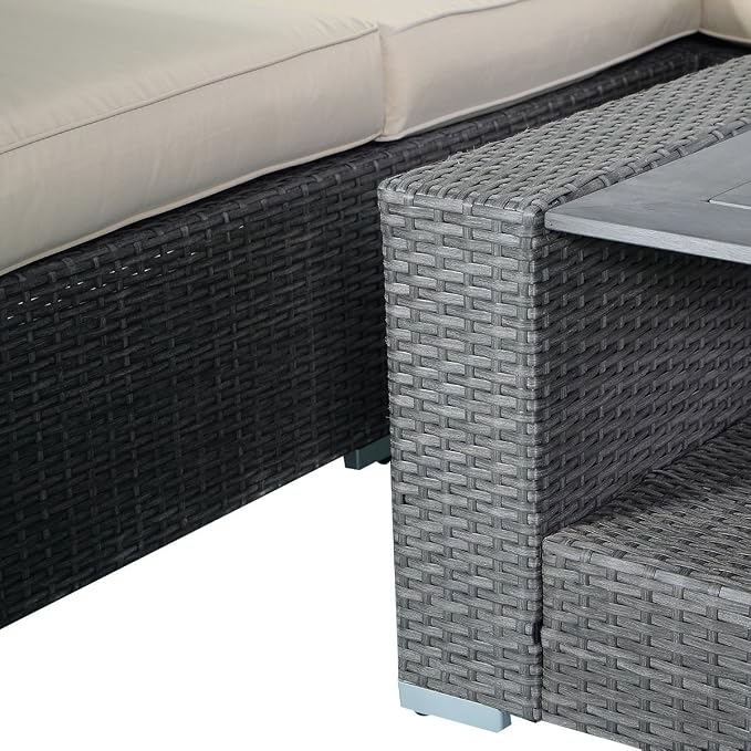 Tangkula Outdoor Furniture 4 Piece, Sectional Sofa with Coffee Table All-Weather Proof Heavy Duty Steel Frame Couch Set for Garden, Balcony, Poolside, Patio, Grey Conversation Set