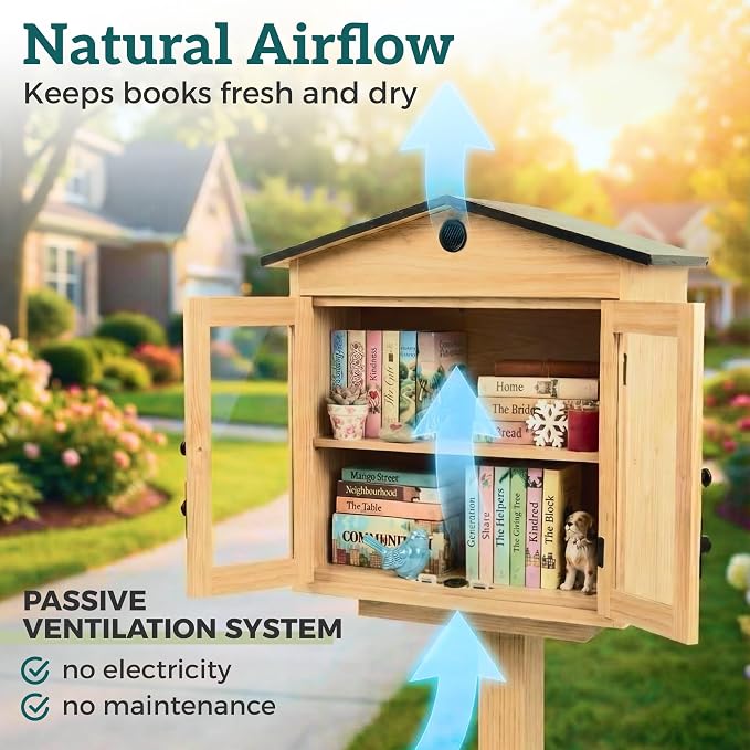 HAVLYN Little Library Box Outdoor Kit – Solid Wood Free Little Library with Metal Roof – Weather Resistant Blessing Box for Community Sharing