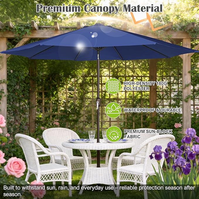 Blissun 10FT Outdoor Patio Umbrella, Outdoor Table Umbrella, Yard Umbrella, Market Umbrella with 8 Sturdy Ribs, Push Button Tilt and Crank