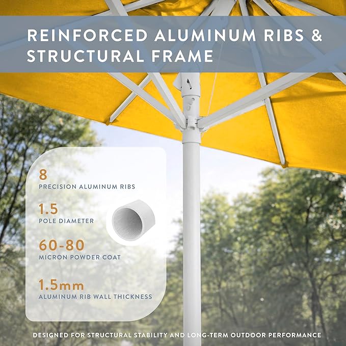 California Umbrella 10-Year Protection 9 Ft Outdoor Patio Umbrella, Pacifica Fade-Resistant Fabric, Auto-Tilt, Heavy Duty Aluminum Frame, 8 Reinforced Ribs for Pool or Deck, White Pole, Yellow
