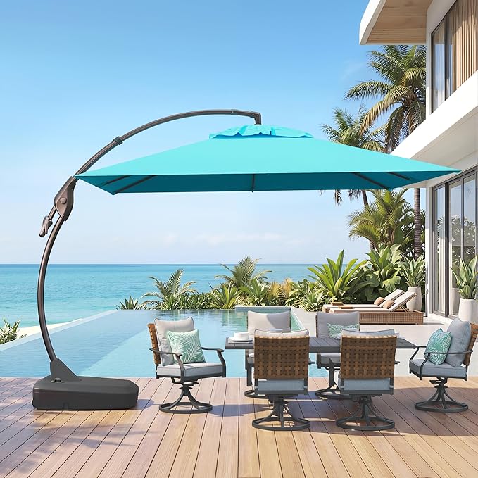 Grand patio Sunbrella 10x10 FT Cantilever Umbrella with Base Included Patio Square Aluminum Offset Umbrellas for Outdoor Pool (Aruba, 10X10 FT-SUNBRELLA)