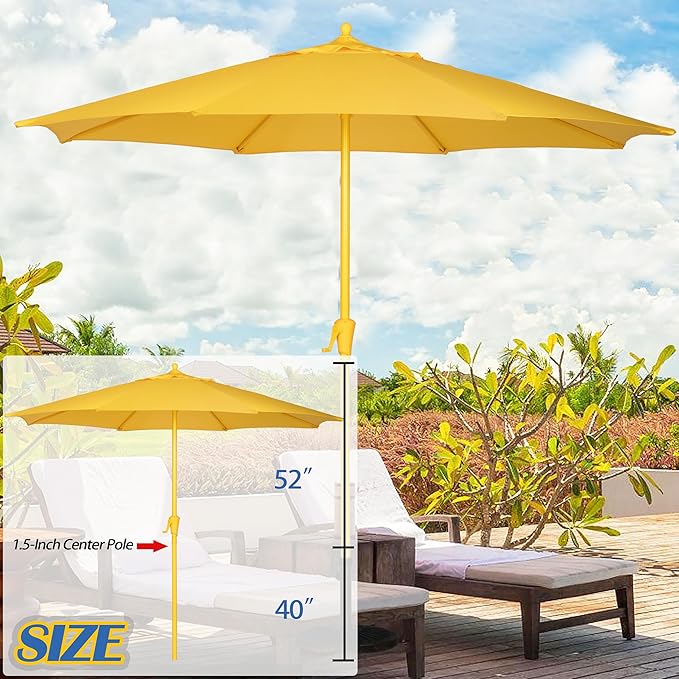 Sunnyglade 9FT Outdoor Patio Umbrella, Market Table Umbrella with 8 Sturdy Ribs and Crank System, Fade-resistant & Waterproof for Garden Backyard Poolside Deck