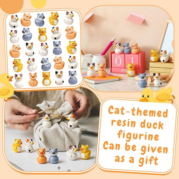 Novabright 100 Pcs Mini Resin Cat Ducks Tiny Resin Cat Ducks Figures to Hide Small Animal Statue for DIY Cake Craft Garden Landscape Ornament Potted Decoration Birthday Party Supplies