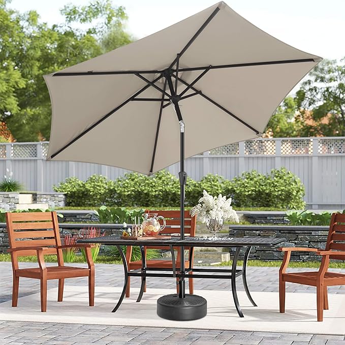 10FT Patio Umbrella Outdoor - Table Umbrella with 6 Sturdy Ribs, Market Umbrella with Push Button Tilt, UV Protection for Pool, Porch, Garden, Deck, Backyard (Taupe)