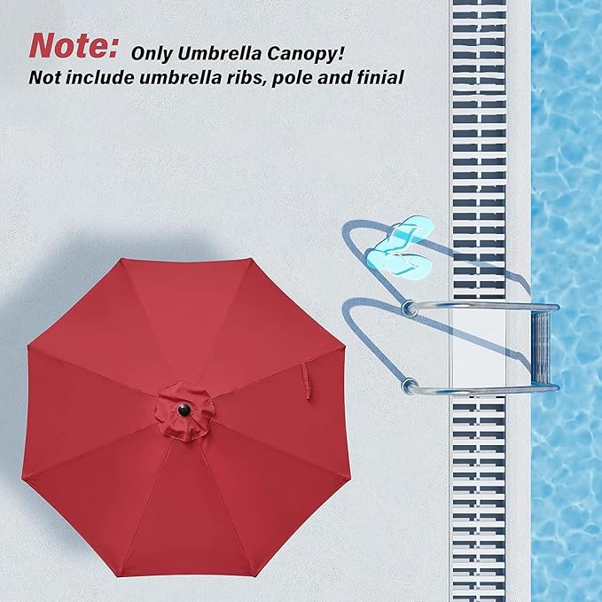 Simple Deluxe 2 Pack 9' Patio Umbrella Replacement Canopy Only Outdoor Table Market Yard Umbrella Replacement Top Cover with 8 Ribs, Red