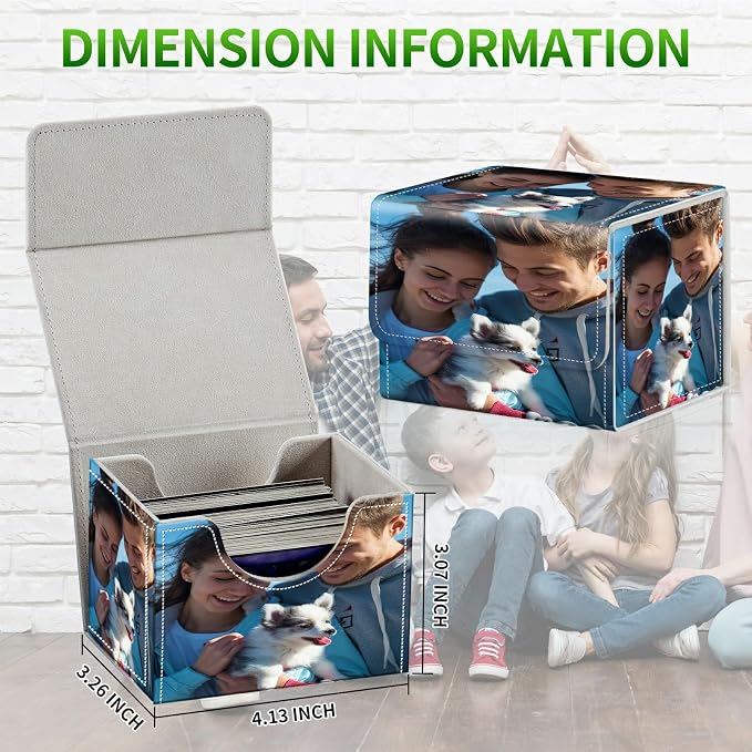 Card Deck Box for MTG, Cards Storage Box Fits 120+ Sleeved, Leather Small Size Strong Magnetic Closing Card Case for Board Games Magic TCG CCG Baseball Collection, Customized