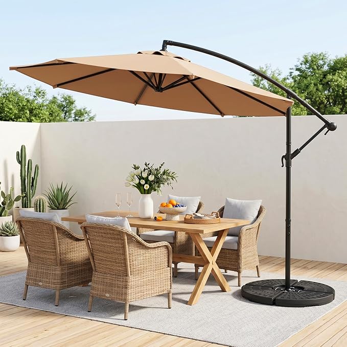 10FT Patio Umbrella, 360° Rotation Offset Cantilever Umbrella with Crank Tilt Fabric Canopy, UV & Water Resistant Outdoor Shade Hanging Umbrellas for Pool Deck Backyard Garden