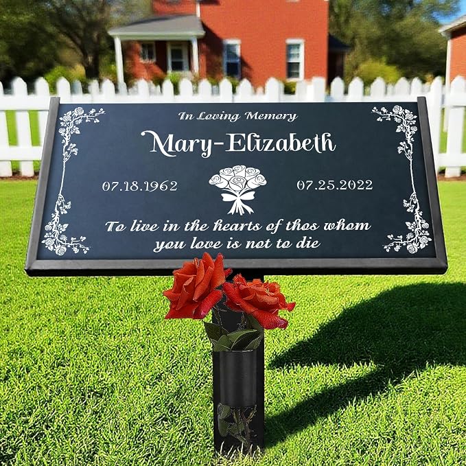 Headstones for Graves - Natural Granite Memorial Stone Custom Tombstones for Grave Stones - Temporary Grave Marker for Cemetery for Humans