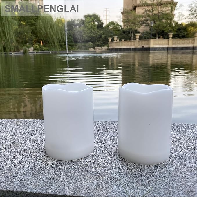 2 Pack Outdoor Flameless Pillar Candles with Remote and Timer Waterproof Battery Operated Electric LED Candle Set for Gift Home Décor Party Wedding Supplies Garden Christmas Decoration, 3” x 4”