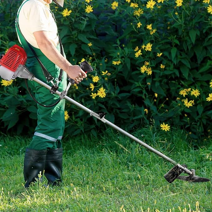 58CC Gas Powered Weed Wacker, 4-in-1 Cordless String Trimmer Brush Cutter, 2-Cycle Straight Shaft Grass Trimmer for Lawn and Garden Care Trimming