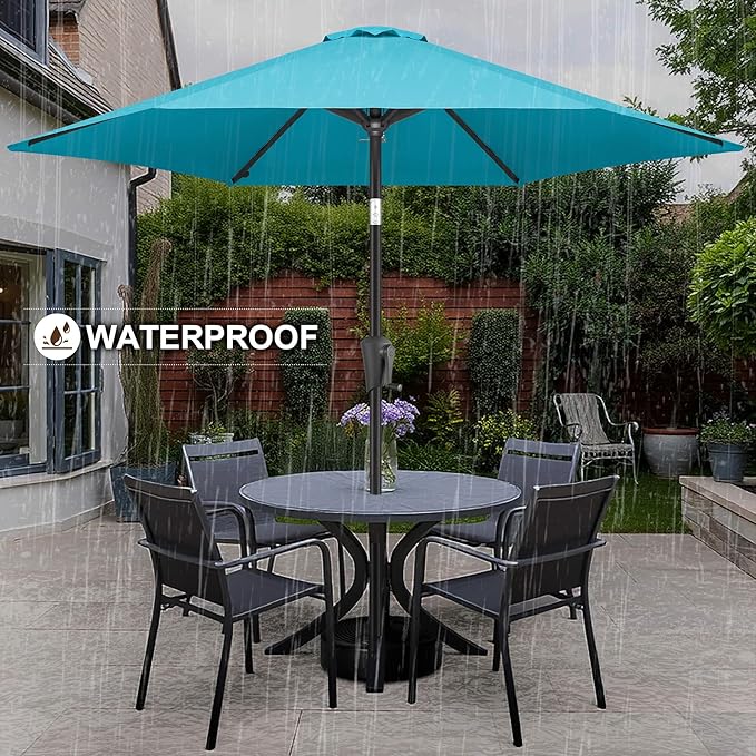 FLAME&SHADE 10ft Patio Umbrella - Outdoor Umbrella with 6 Sturdy Ribs, Push Button Tilt and Crank, UV Protection Table Market Umbrella for Pool, Porch, Garden, Deck, Backyard (Aqua Blue)