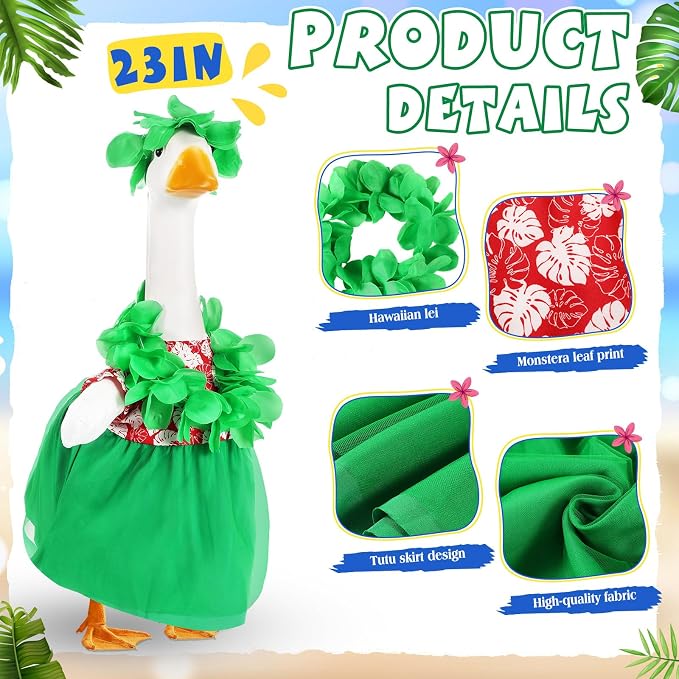 Bikini Porch Goose Outfits with Sunglasses and Swimming Tube for 23" Summer Goose Costume Garden Patio Statue Decor(Hawaii Girl)