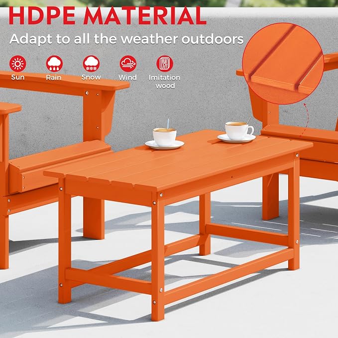 Costaelm Adirondack Conversation Table, HDPE Outdoor Drink Weather Resistant, Outdoor Patio Porch Accent Balcony Table for Pool, Seaside, Backyard, Orange