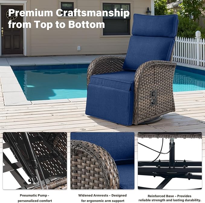 Belord Swivel Outdoor Recliner Chair Set of 2 - Patio Reclining Chair with Adjustable Backrest and Footrest, All-Weather Wicker Chaise Lounge Chair Outdoor for Pool Deck Brown (Upgraded 2.0)