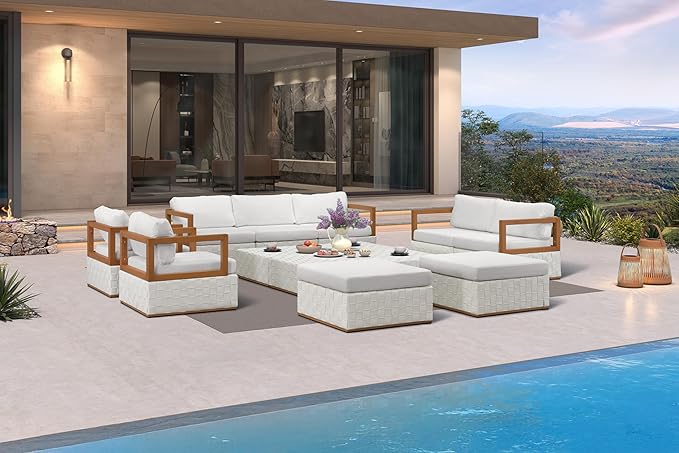 PURPLE LEAF Patio Outdoor Furniture Set 13 Pieces, Premium Leather Outdoor Couch Sectional Sofa, Patio Couch with Olefin Cushions, Patio Conversation Sets for Porch, Balcony, Garden, White