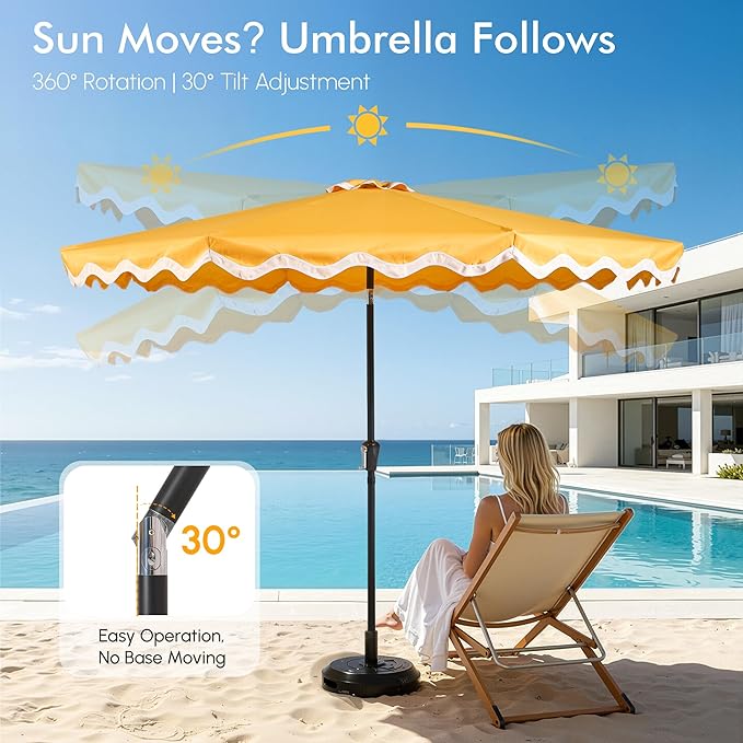 Weaxty 10FT Patio Umbrella, Trendy Color Scalloped Edge, UV-Resistant Canopy Outdoor Table Market Umbrella, Tilt Adjustment, Crank, Heavy-duty 8 Ribs for Backyard Poolside Deck Beach Lawn Backyard