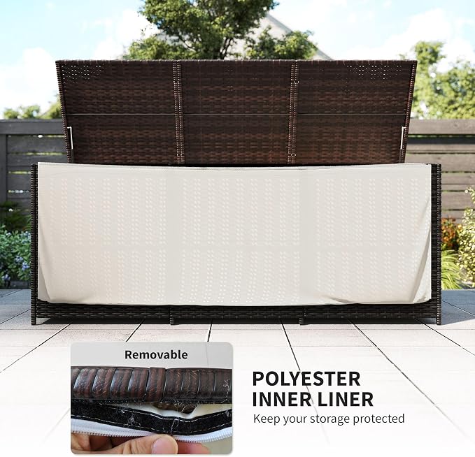 175-Gallon Rattan Deck Storage Box for Outdoor Tools