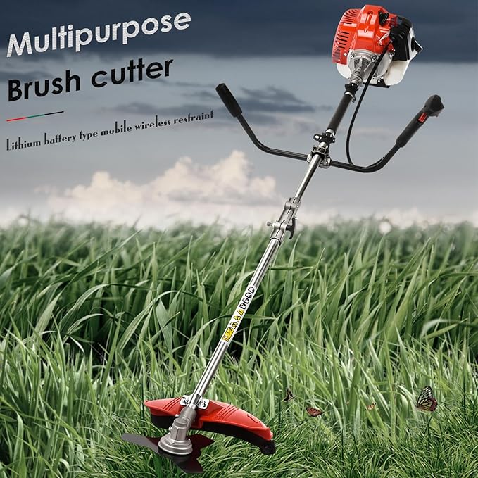 52CC Lawn Mower,2-Stroke Gas Powerful Hedge Trimmer,Full Functioning Guard Accessories,Weed Eater,Gas Straight Shaft String Backpack Grass Trimmer for Garden Yard Weeding Work Red