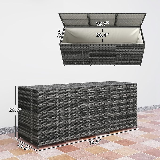 PE Resin Woven Outdoor Storage Chest with Waterproof Liner Reliable Heavy Duty Weather Resistant Fade-Resistant Long-Lasting Slate Gray