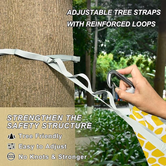 Camping Hammock Outdoor Hammocks for Outside Yellow Lizard Skin Beach Trees Portable Lightweight with Pockets Tree Straps Indoor