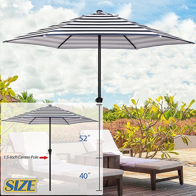 Sunnyglade 9FT Outdoor Patio Umbrella, Market & Table Umbrella with 6 Sturdy Ribs and Crank System, Fade-resistant & Waterproof for Garden Backyard Poolside Deck