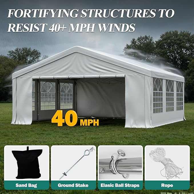 GARTOO 20' x 20' Heavy Duty Party Tent - Outdoor Wedding Gazebo Event Shelter Canopy with 2 Storage Bags & 4 Sand Bags for Outdoor Event, Wedding, Birthday Party