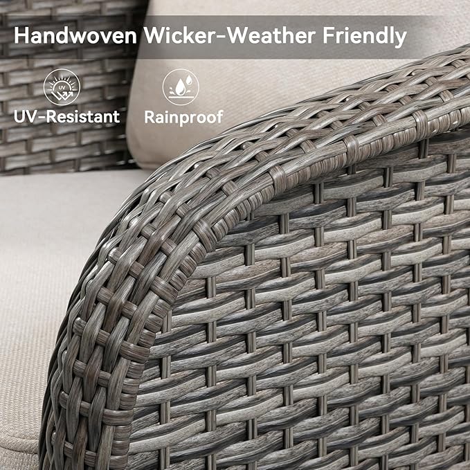 Belord 6 Pieces Patio Furniture Sets - All Weather Outdoor Swivel Rocker Patio Chairs with 3-Seat Sofa and Multifunctional Ottomans, Swivel Rocker Chairs for Garden Porch Deck Grey/Beige