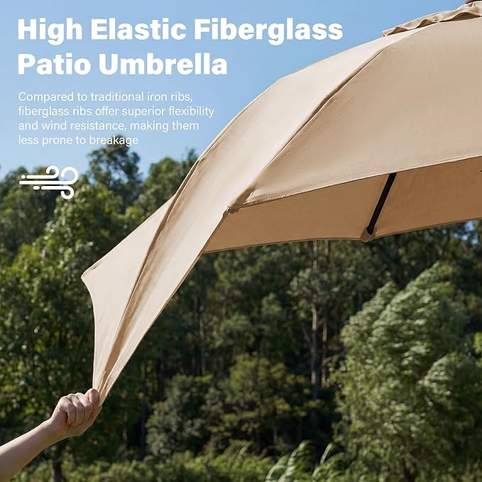 JEAREY 9FT Outdoor Patio Umbrella, Market Umbrella with 8 Fiberglass Ribs & Tilt/Crank, UV Protection & Wind-Resistant Pool Umbrella for Lawn Garden Deck Backyard, Cream Beige