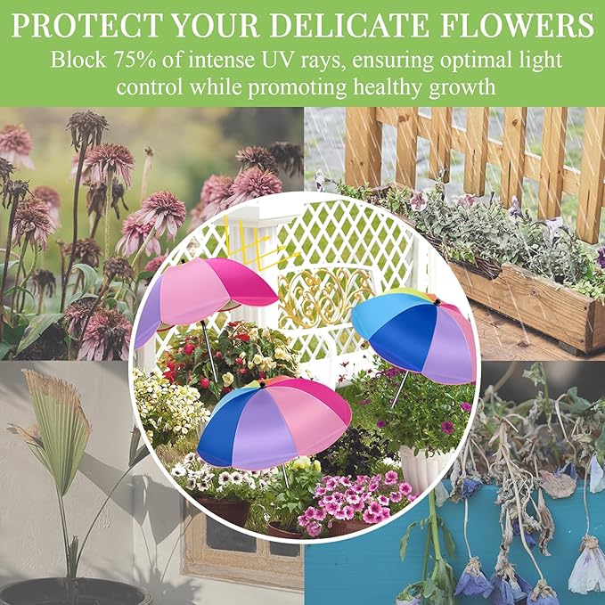 Colorful Plant Umbrellas for Outdoor Plants, Large (40") Sun Protection Shade Cover with M-Shaped Insert, Garden Shades for Potted Plants, Garden Beds, Patio Flower (8 Pcs)