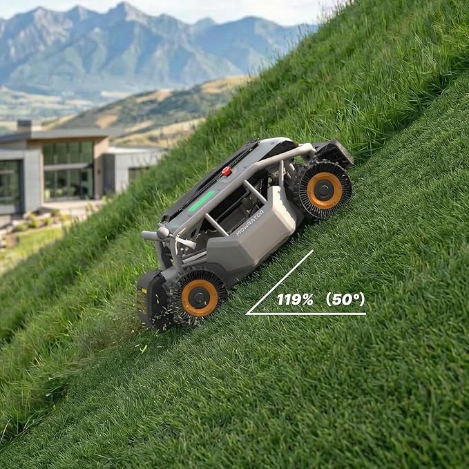 Mowrator S1 4WD 18Ah Remote Control Lawn Mower with Deformable Tires, All-Season Yard Care, 119% (50°) Slope Climbing, with Leaf Shredding Vacuum, 21" Width, 1.5–4.3" Cutting Height, Up to 1.12 Acres