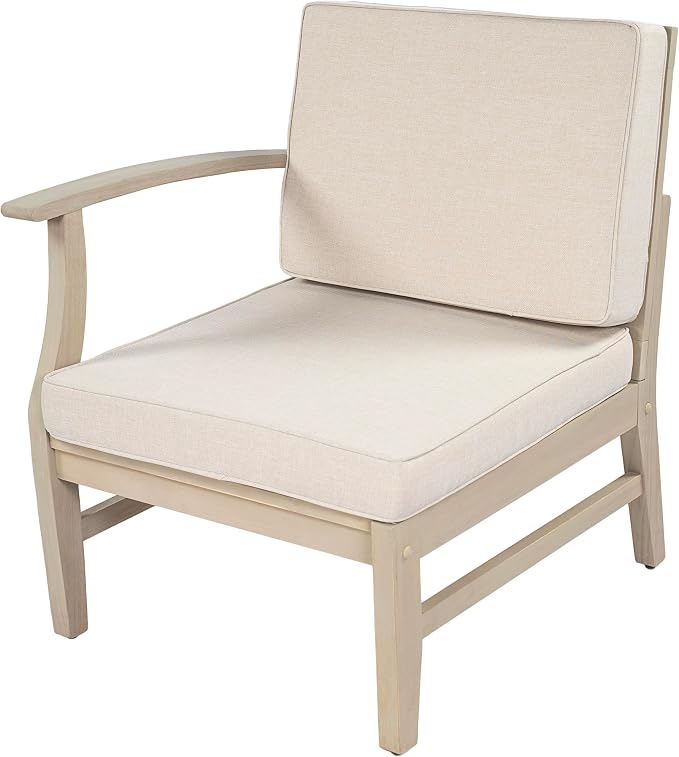 Christopher Knight Home Jordan Acacia Wood Outdoor Patio Furniture Set, 3-Seater Patio Sofa and Slat Coffee Table, Modern Patio Lounge Sofa Set with Water-Repellent Cushions, Light White+Sand