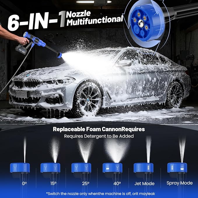 Cordless Pressure Washer, 5000 PSI Portable Power Washer with 21V 4.0Ah Battery, 6-in-1 Nozzle & Foam Cannon, Handheld Washer for Cars, Patio, Fence & Deck Cleaning.
