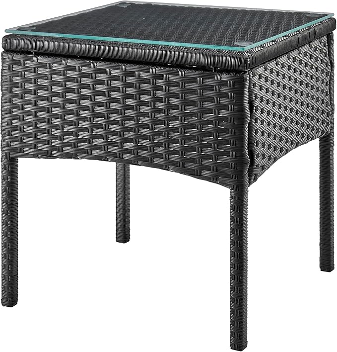Manhattan Comfort Noli 3-Piece Patio Conversation Set, Outdoor Furniture Made of Steel Rattan | Includes 2 Modern Armchairs, Tempered Glass End Table, Removable Waterproof Cushions, Grey
